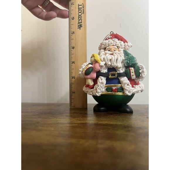 TRADITIONS Santa Holding Doll and Tree Collectible Character Glass Ornament EUC - Picture 10 of 16